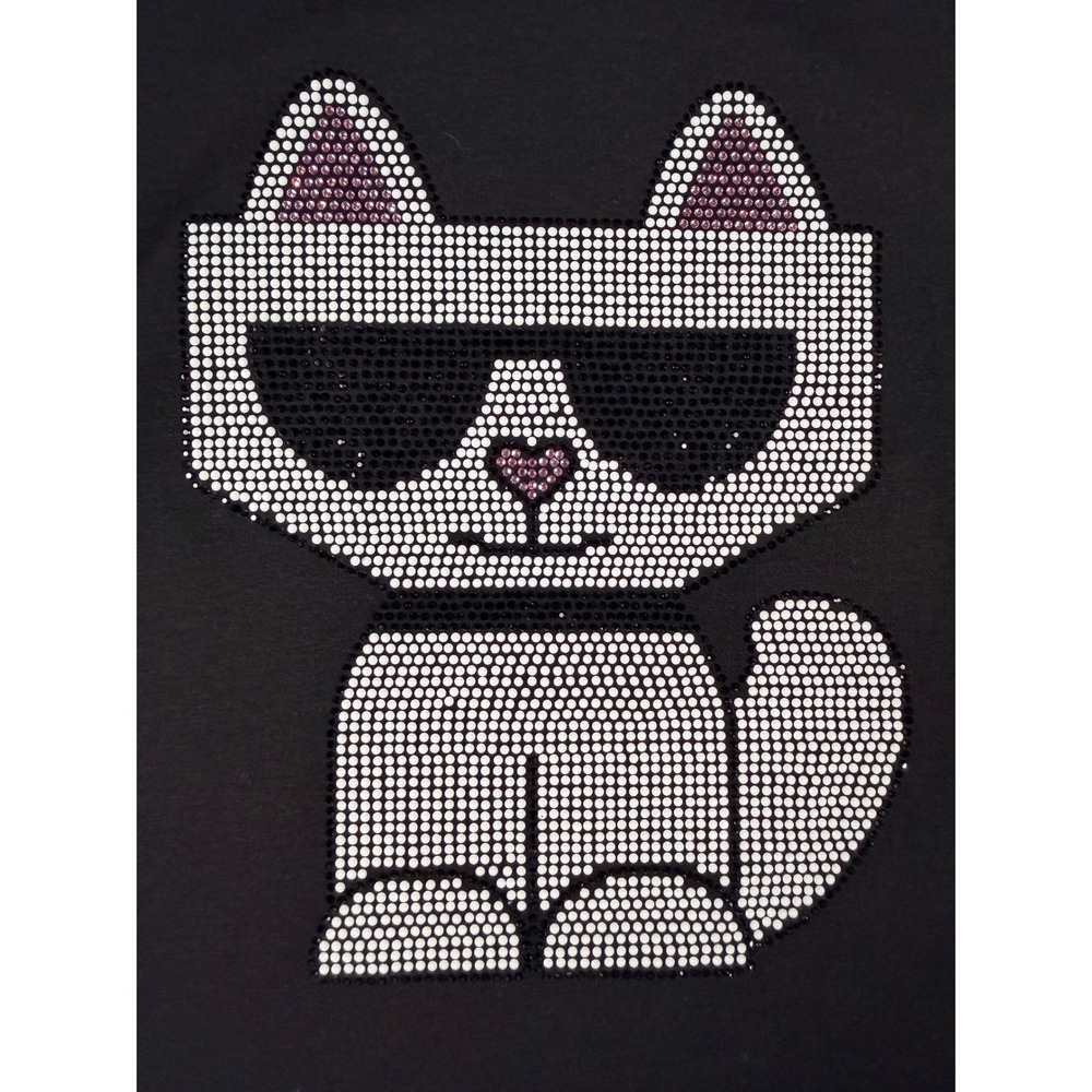 Karl Lagerfeld Paris Choupette T-Shirt Womens Large Black New Rhinestone - Picture 2 of 8